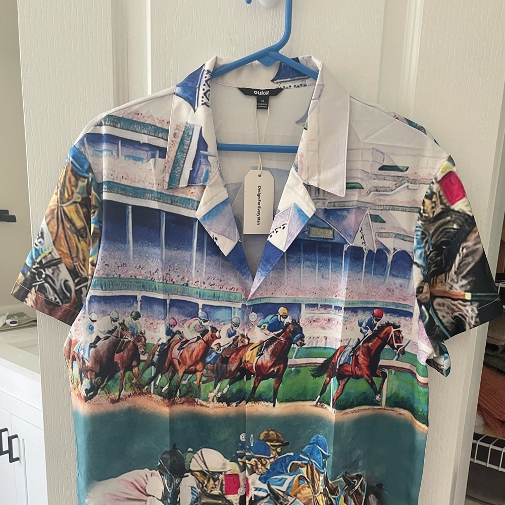 Men’s XL derby shirt. 100 percent polyester. New with tags
